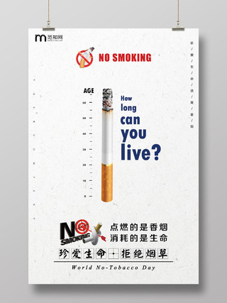 简约大气浅灰戒烟健康珍惜生命远离香烟宣传海报